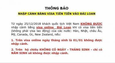 Thông tin chính thức: Đài Loan ngừng cấp Visa cho Đoàn khách du lịch đến từ Việt Nam